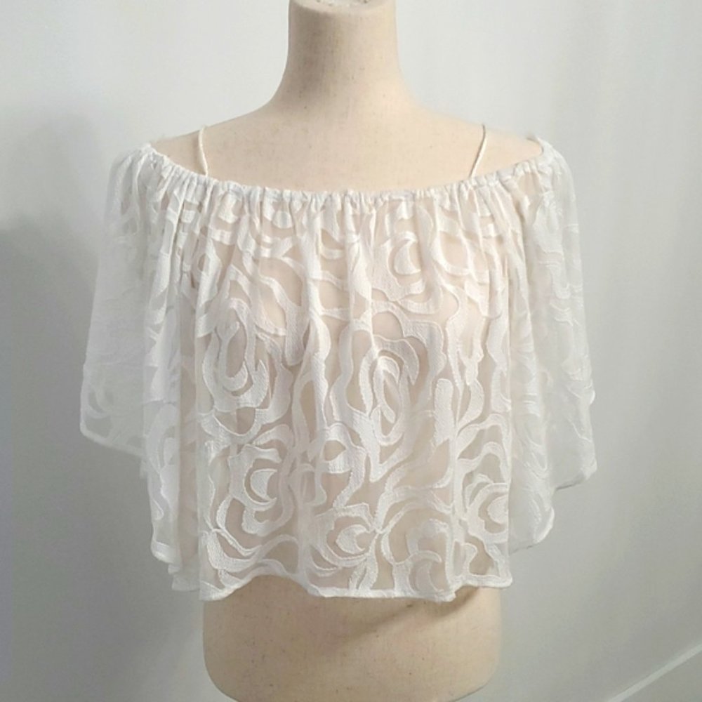 Intermix White Lace Burnout Sheer Off Shoulder Crop Top Sleeveless Blouse Small